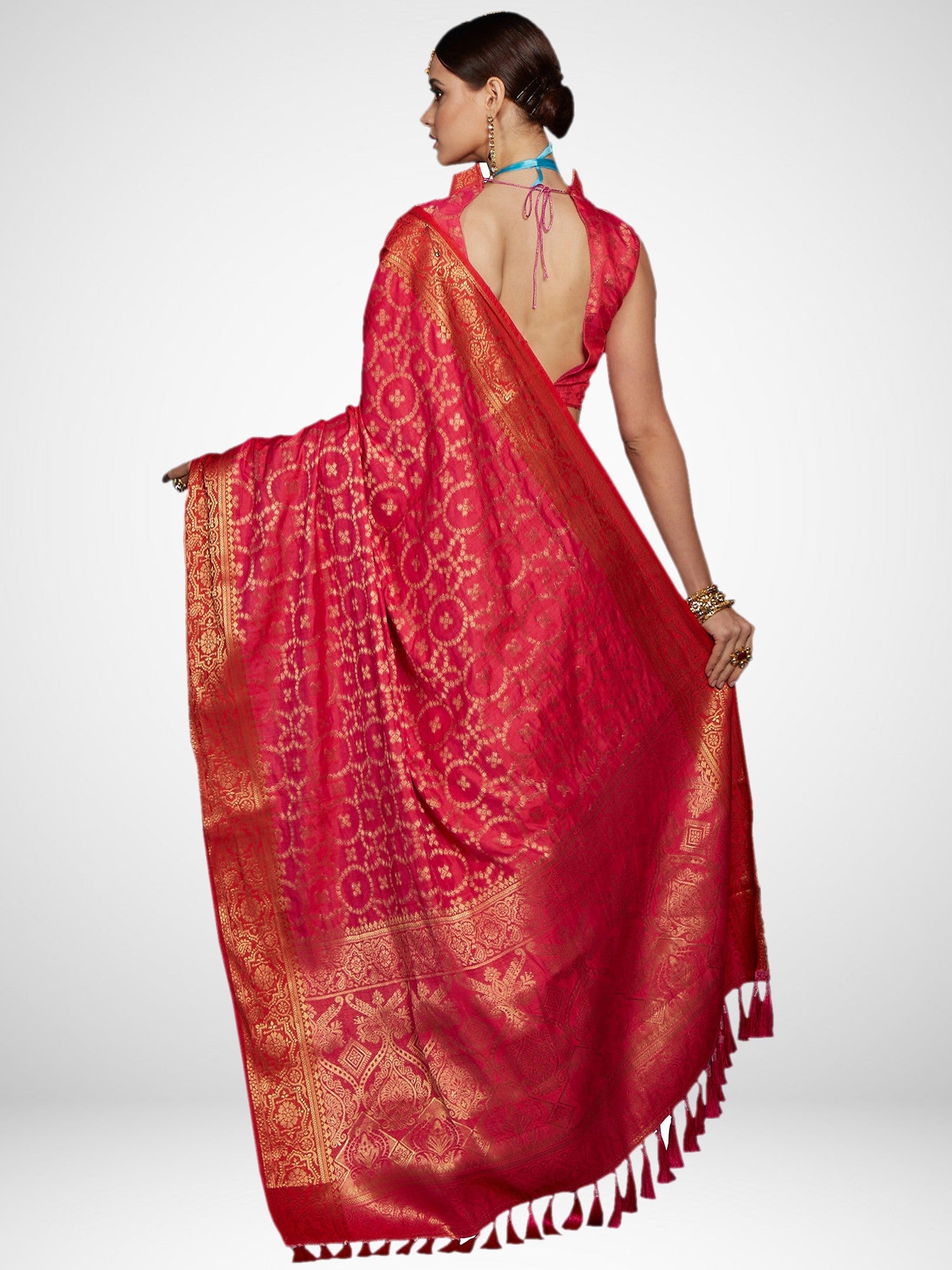 Women's Silk Blend Pink Woven Design Celebrity Saree with Blouse Piece