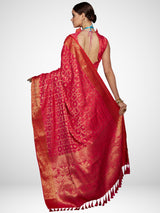 Women's Silk Blend Pink Woven Design Celebrity Saree with Blouse Piece