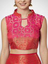Women's Silk Blend Pink Woven Design Celebrity Saree with Blouse Piece