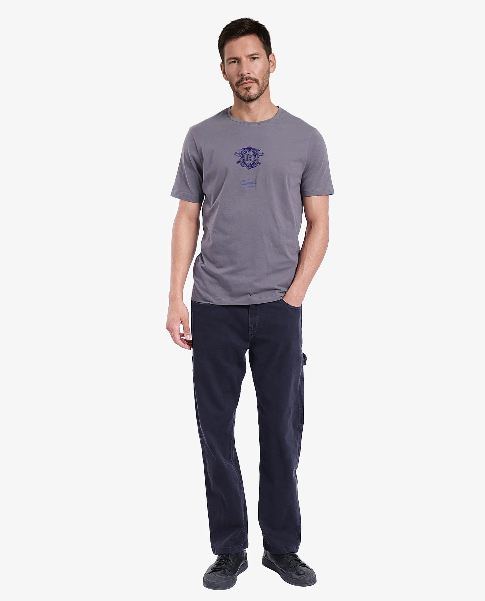 Men's Grey Casual Regular Fit Printed Half Sleeves Tshirt