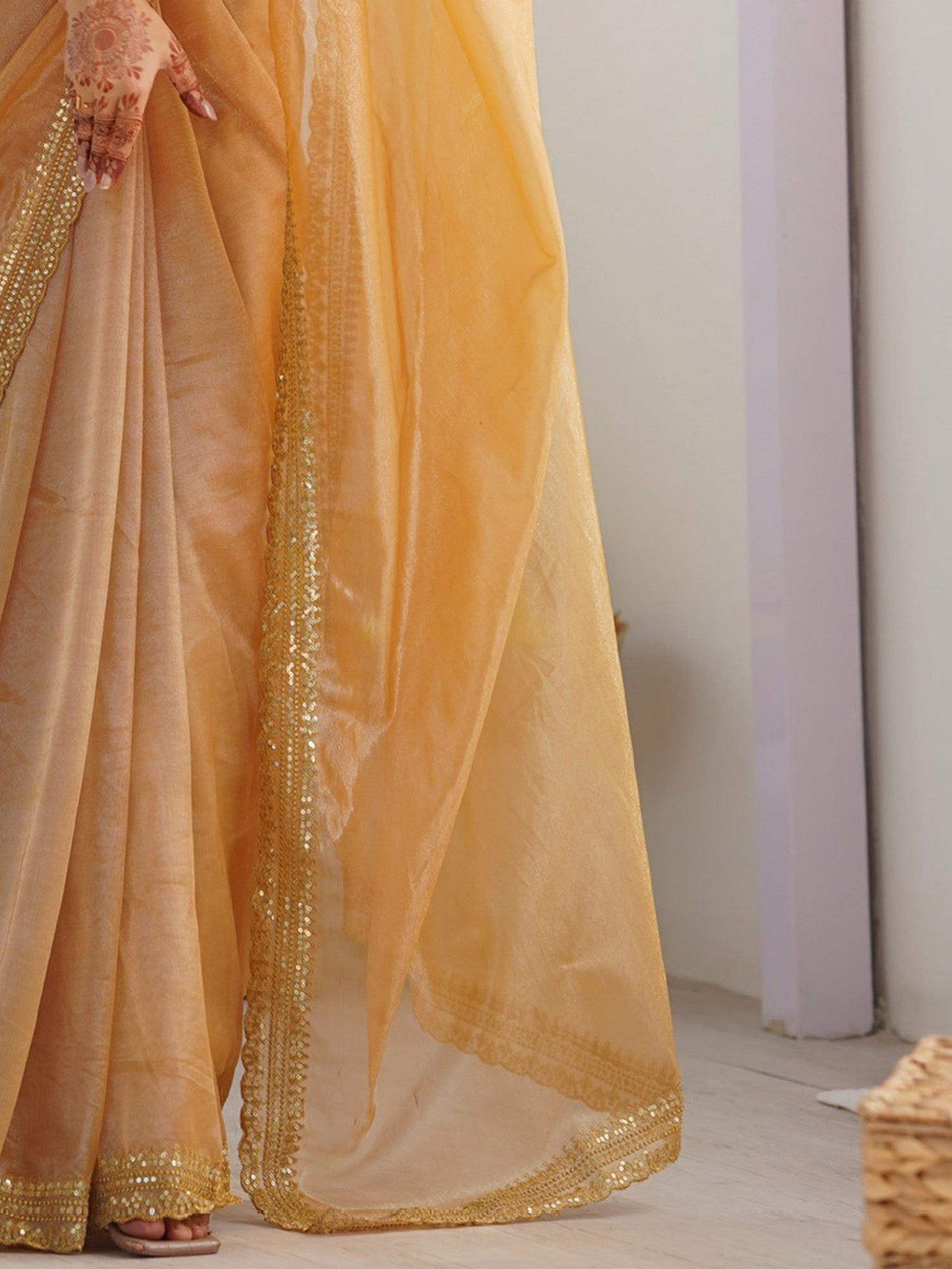 Women's Net Gold Embellished Designer Saree with Blouse Piece