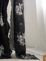 Women's Organza Black Embellished Designer Saree with Blouse Piece