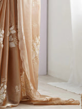 Women's Organza Beige Embellished Designer Saree with Blouse Piece