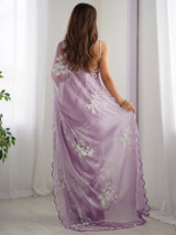 Women's Organza Purple Embellished Designer Saree with Blouse Piece