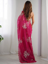 Women's Organza Pink Embellished Designer Saree with Blouse Piece