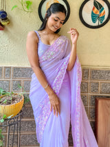 Women's Georgette Purple Embellished Designer Saree with Blouse Piece