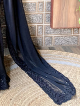 Women's Georgette Black Embroidered Designer Saree with Blouse Piece