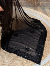 Women's Georgette Black Embellished Designer Saree with Blouse Piece