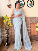 Women's Light Blue Festive Saree