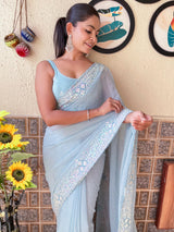 Women's Light Blue Festive Saree