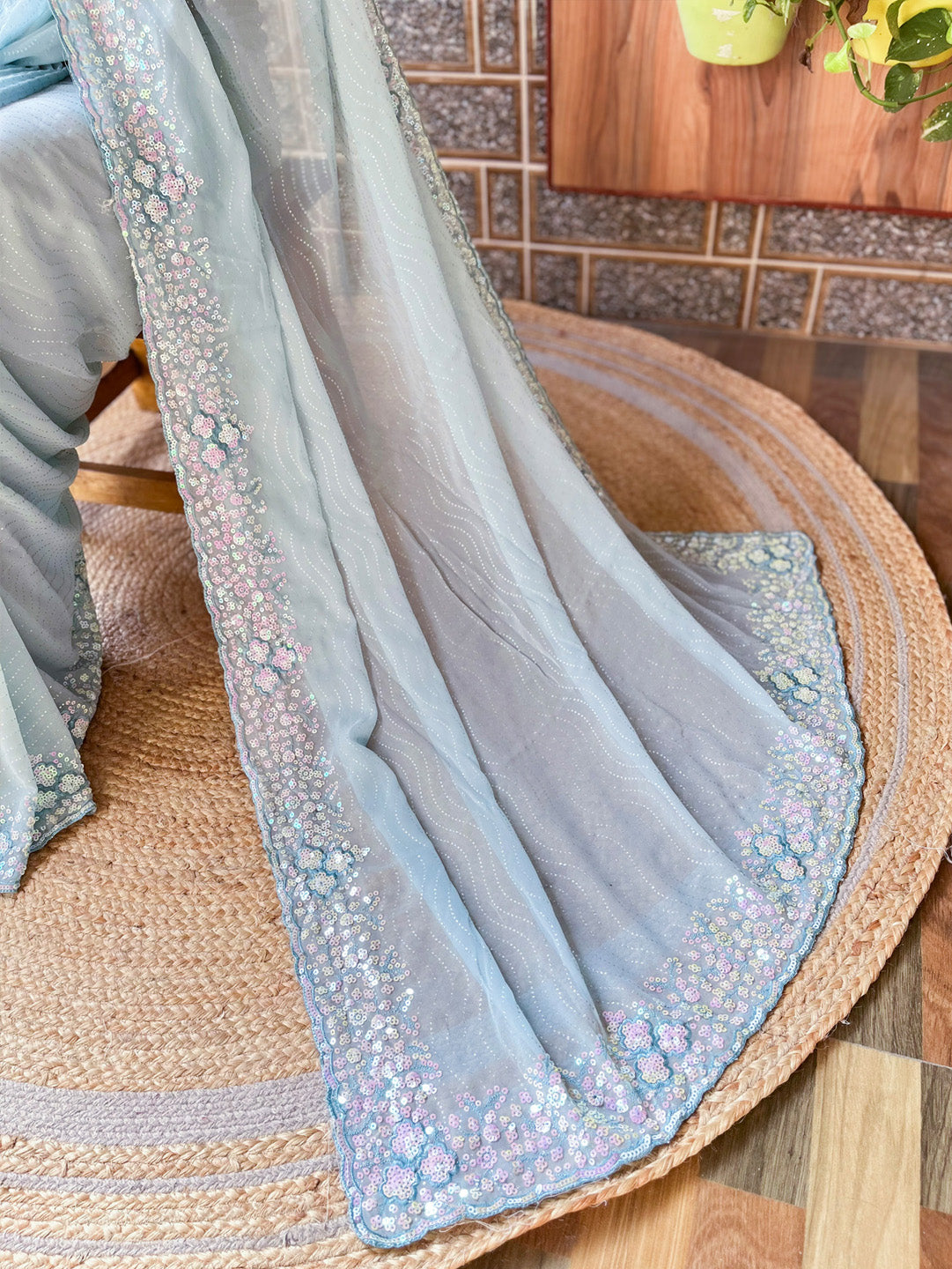Women's Light Blue Festive Saree