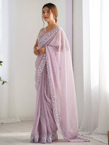 Women's Georgette Pink Embellished Designer Saree with Blouse Piece