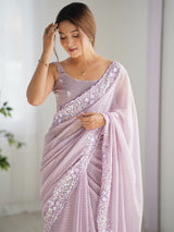 Women's Georgette Pink Embellished Designer Saree with Blouse Piece