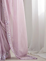 Women's Georgette Pink Embellished Designer Saree with Blouse Piece