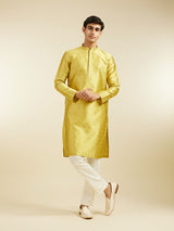Men's Festive Mehndi Green Star Self Patterned Kurta