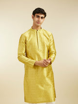 Men's Festive Mehndi Green Star Self Patterned Kurta