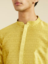 Men's Festive Mehndi Green Star Self Patterned Kurta