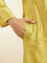 Men's Festive Mehndi Green Star Self Patterned Kurta