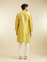 Men's Festive Mehndi Green Star Self Patterned Kurta