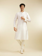 Men's Festive Cream White Lattice Patterned Kurta with Sequin Work