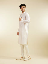 Men's Festive Cream White Lattice Patterned Kurta with Sequin Work