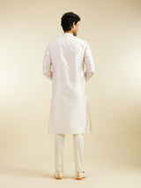 Men's Festive Cream White Lattice Patterned Kurta with Sequin Work