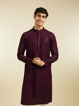Men's Royal Purple Chikankari Sequinned Kurta