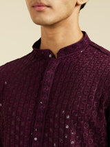 Men's Royal Purple Chikankari Sequinned Kurta