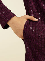 Men's Royal Purple Chikankari Sequinned Kurta