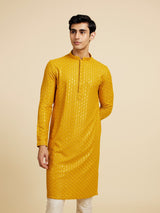 Men's Mustard Yellow Chikankari Sequinned Kurta