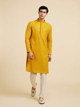Men's Mustard Yellow Chikankari Sequinned Kurta