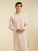 Men's Bubblegum Pink Chikankari Printed Kurta