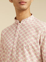Men's Bubblegum Pink Chikankari Printed Kurta