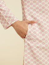 Men's Bubblegum Pink Chikankari Printed Kurta