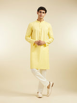 Men's Festive Corn Yellow Linear Patterned Kurta