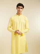 Men's Festive Corn Yellow Linear Patterned Kurta