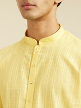Men's Festive Corn Yellow Linear Patterned Kurta