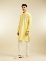 Men's Festive Corn Yellow Linear Patterned Kurta