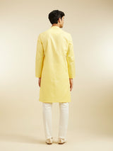 Men's Festive Corn Yellow Linear Patterned Kurta