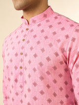 Men's Festive Pink Cotton Elegance Kurta
