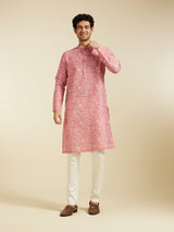 Men's Festive Coral Peach Aztec Printed Kurta