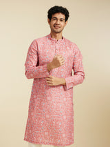 Men's Festive Coral Peach Aztec Printed Kurta