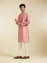 Men's Coral Peach Aztec Printed Kurta