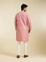 Men's Festive Coral Peach Aztec Printed Kurta