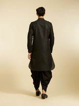 Men's Festive Midnight Black Pathani Style Kurta with Cuffed Sleeves