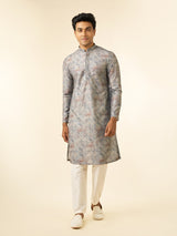 Men's Festive Green Art Silk Printed Fancy Kurta