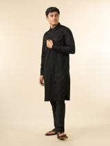 Men's Festive Black Blended Cotton Pathani Kurta