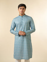 Men's Festive Vibrant Aqua Green Cotton Kurta