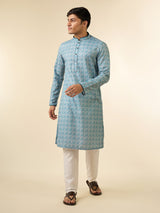 Men's Festive Vibrant Aqua Green Cotton Kurta