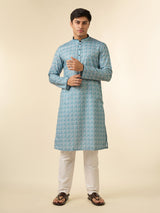 Men's Festive Vibrant Aqua Green Cotton Kurta